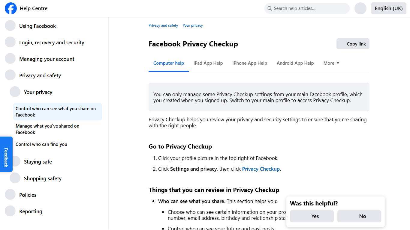 Facebook Privacy Checkup Facebook Help Centre