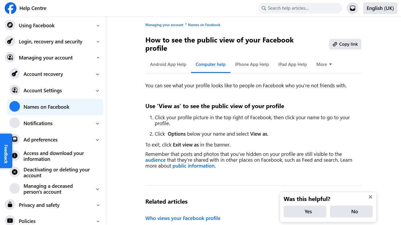 How to see the public view of your Facebook profile Facebook Help Centre