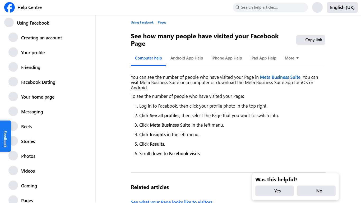 See how many people have visited your Facebook Page Facebook Help Centre